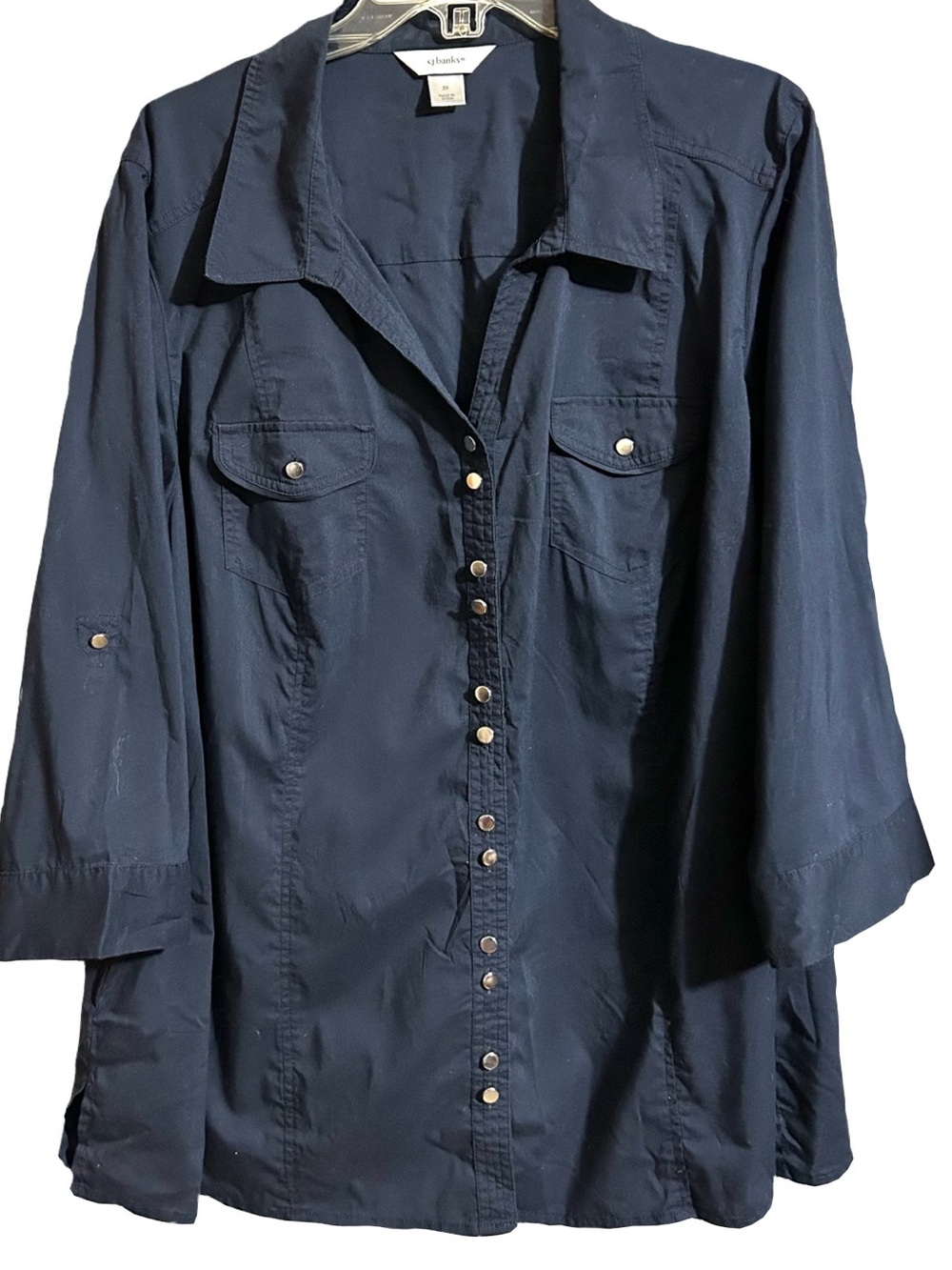 LN! CJ Banks Women’s Blue Button Front 3/4 Sleeve Top Size 3X